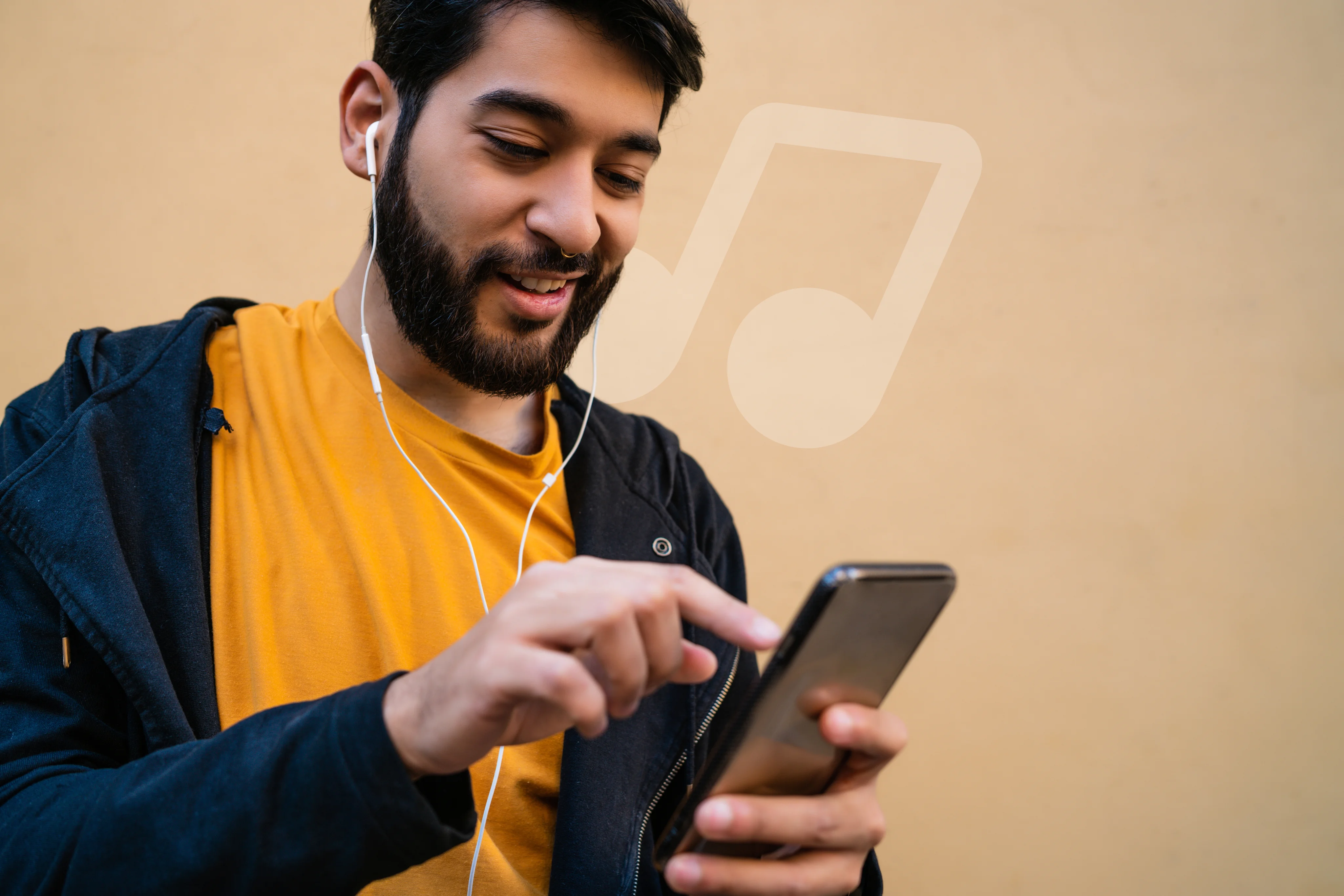 Man listing music